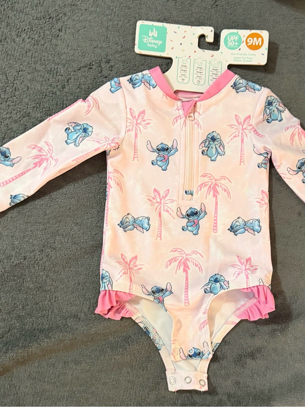 Disney Pink & Blue Lilo & Stitch Long-Sleeve Rashguard Swimsuit